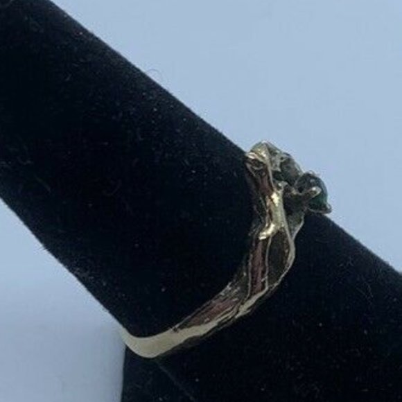 Vintage 14K Yellow Gold Ring W/Green Emerald Wrapped Branch Design Size 7 - Picture 3 of 8